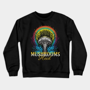 Colorful Rainbow Mushroom Illustration Crewneck Sweatshirt